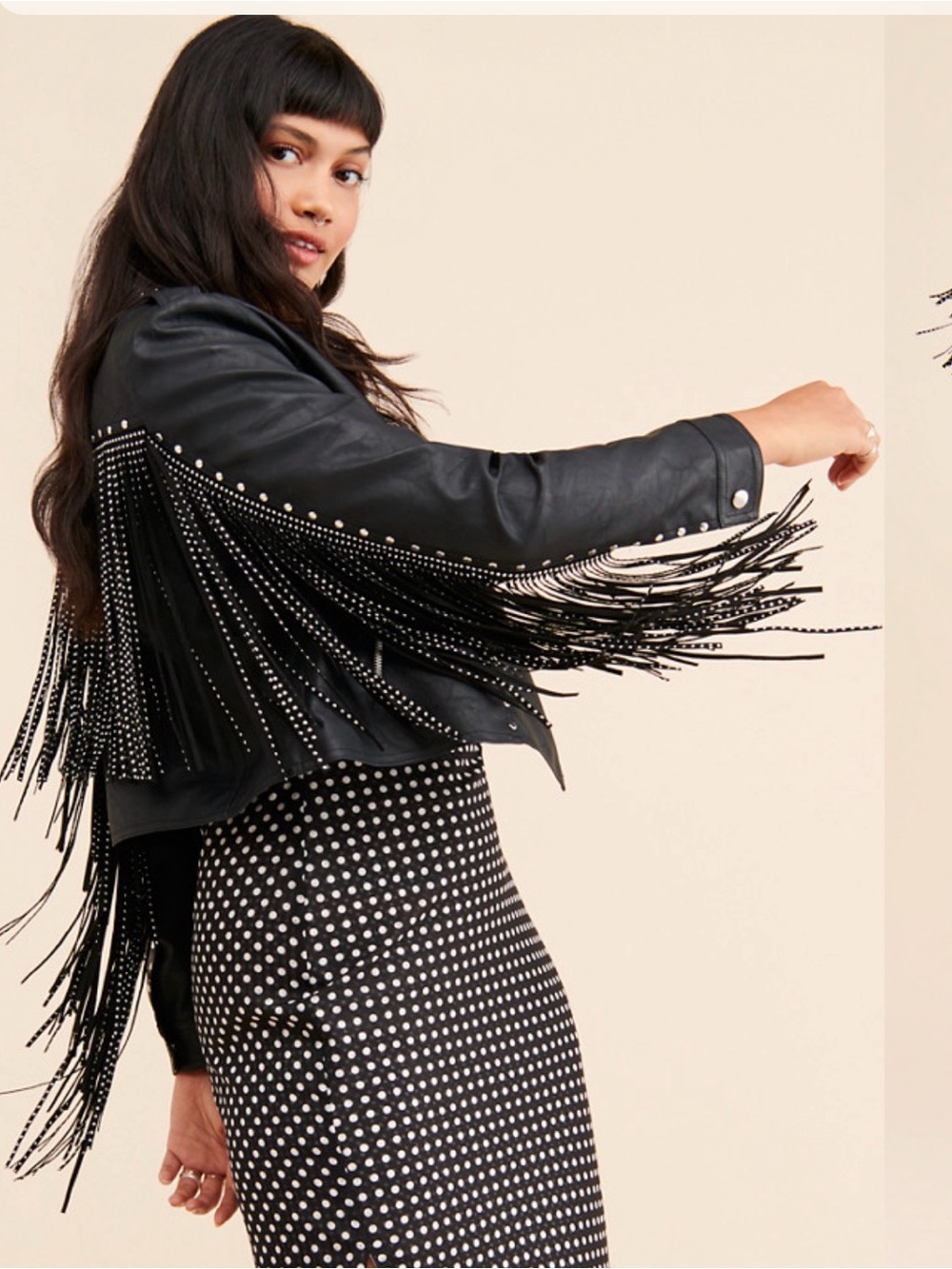 Glamorous Black Studded Fringe Moto Jacket